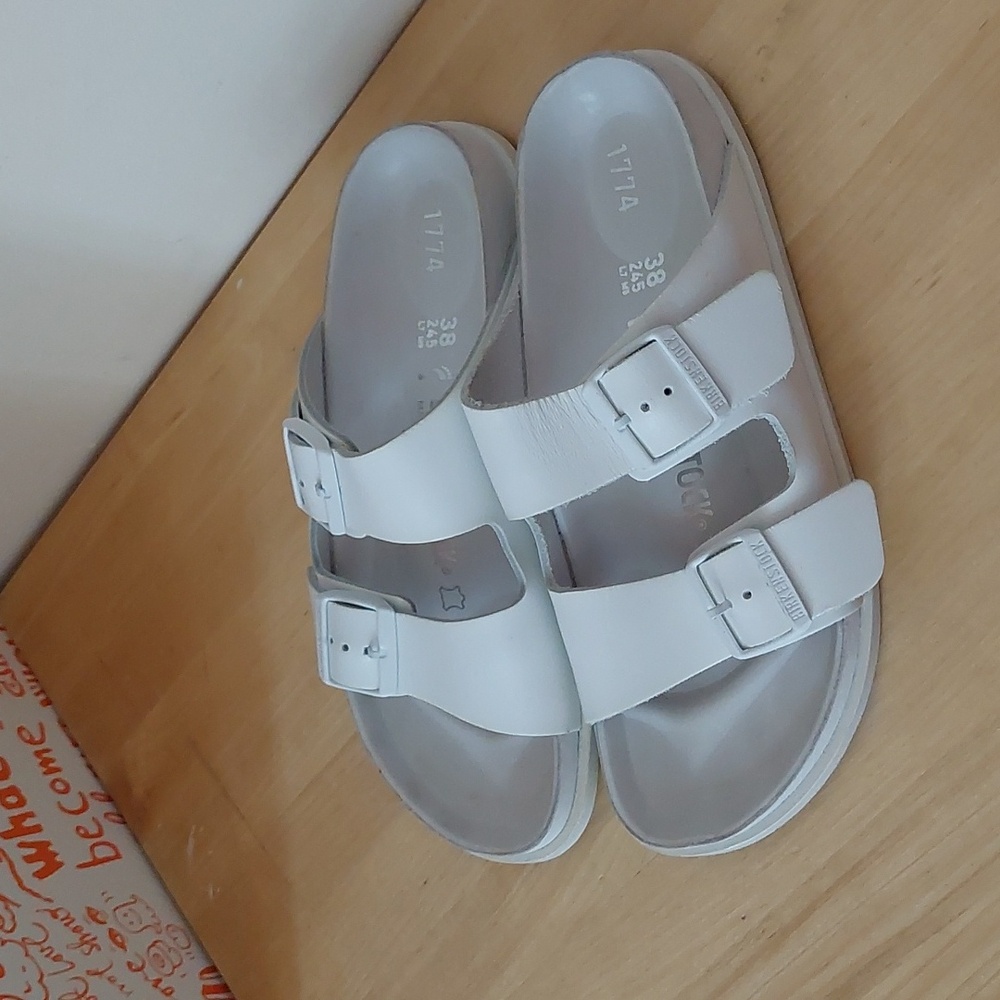 Birkenstock 1774 white leather Arizona sandals